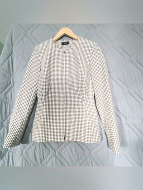 Theory Women Brown and White Gingham Zip Jacket Size US 2